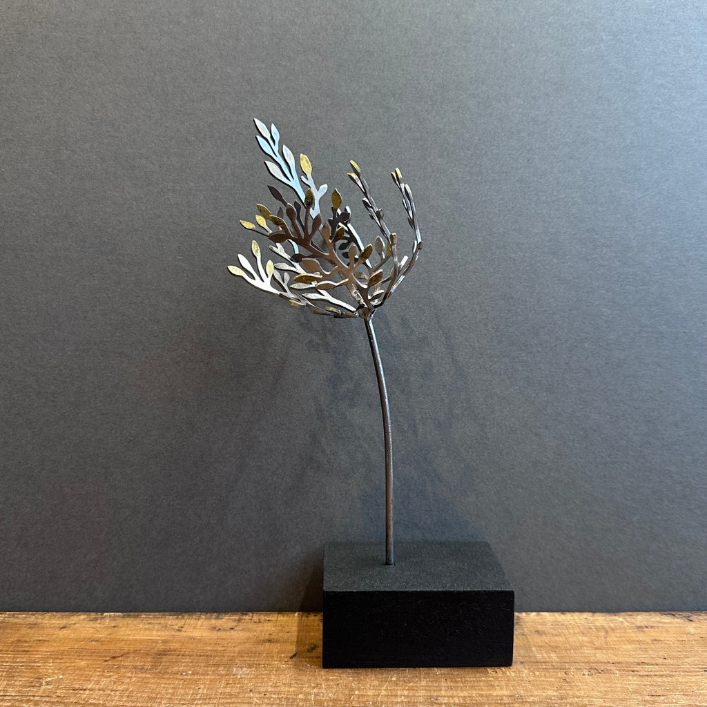 Sculpture - Sapling - Silver with Gold Leaves