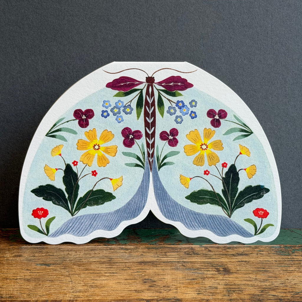 G/Card - Floral Moth Shaped Card - Pale Blue
