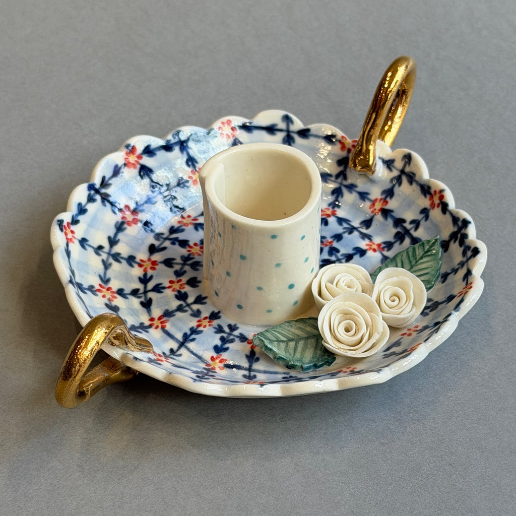 Porcelain Candle Holder with Handles