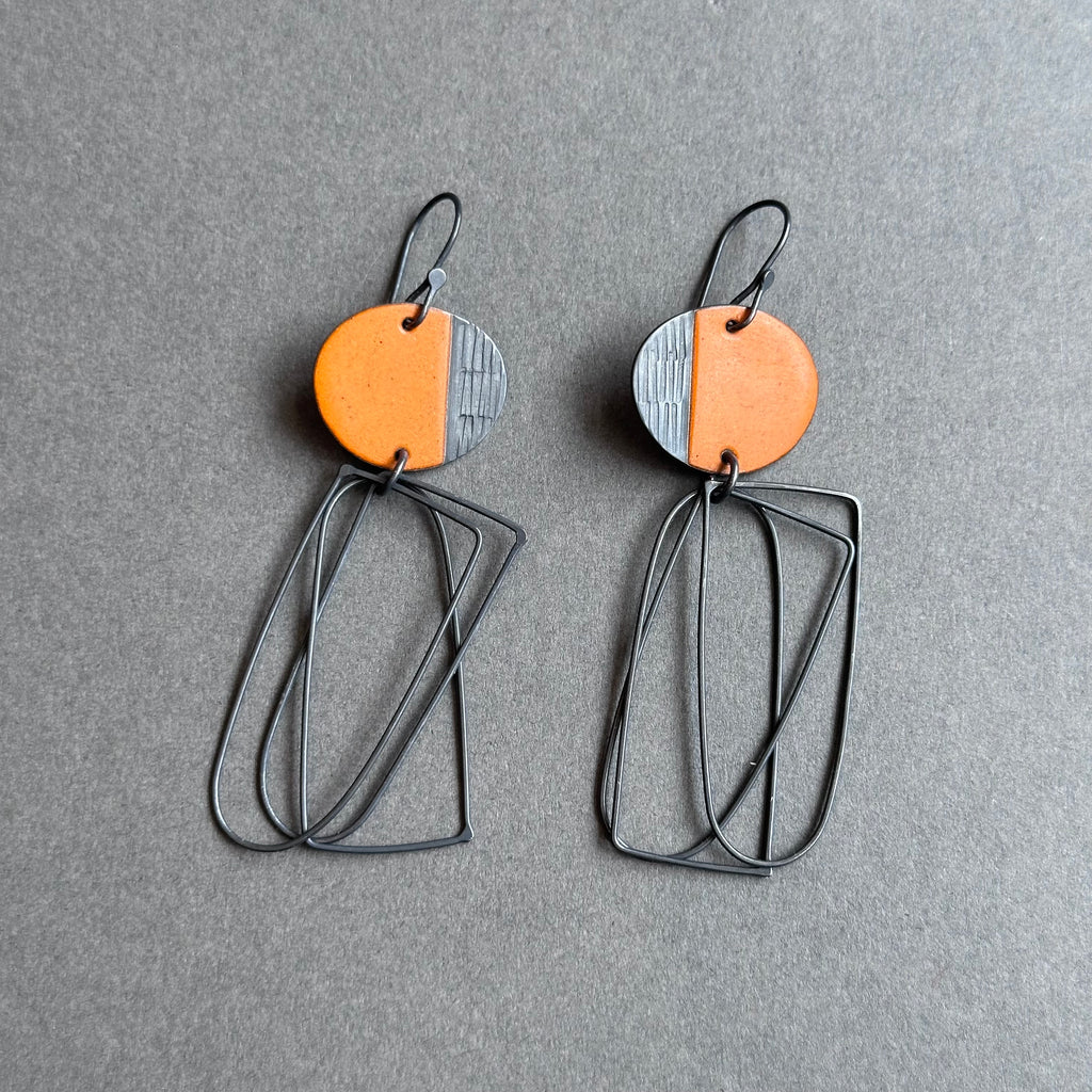Earrings - Island Arch Loops - Matt Orange Enamel