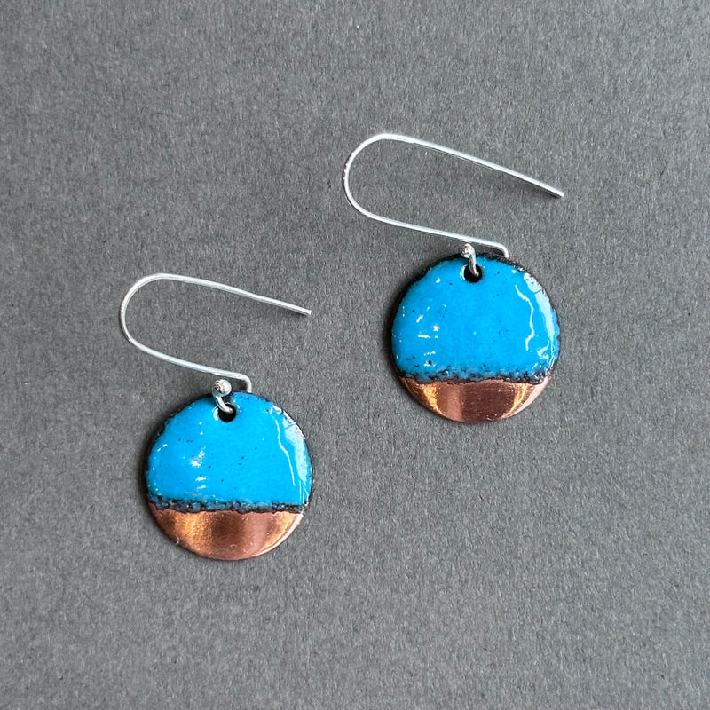 Copper & Enamel Drop Earrings - Teal