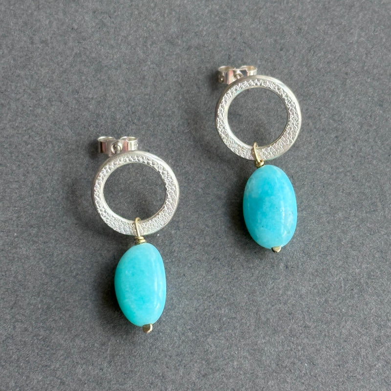 Landscape Drop Studs - Silver & Amazonite