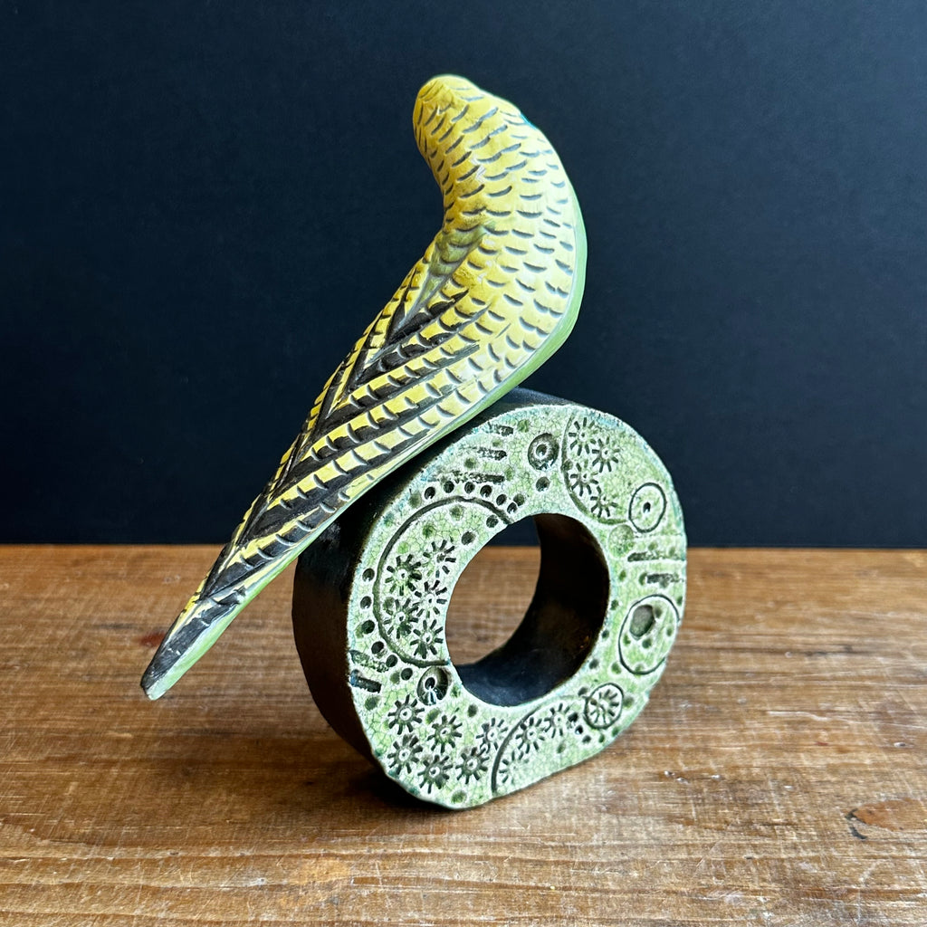 Large Green Budgie on a Hoop