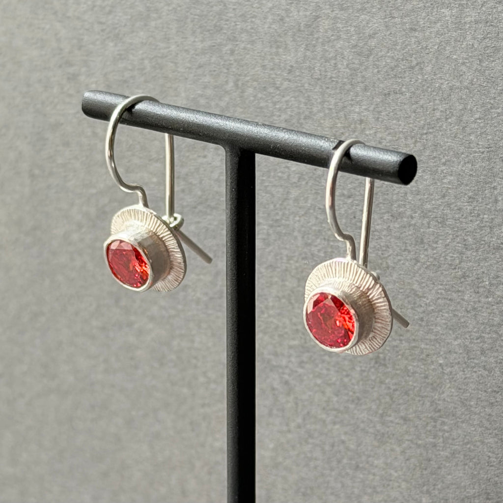 Landscape Drop Earrings - Silver & Orange Zircon