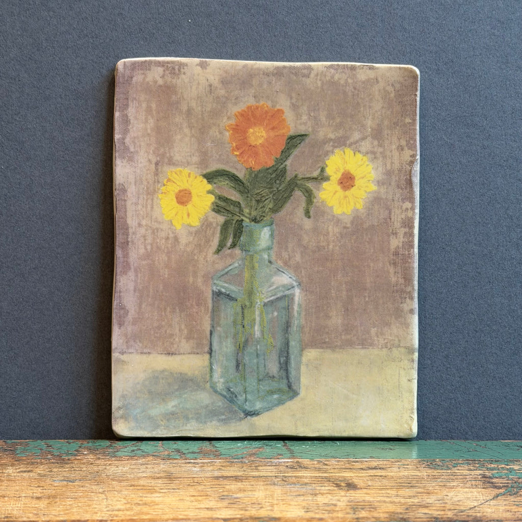 Stoneware Wildflower Plaque - Marigolds