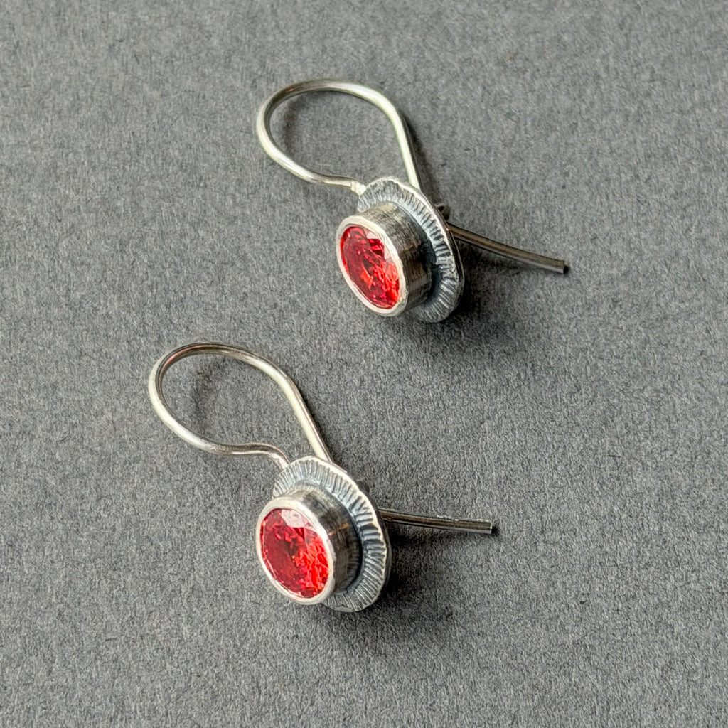 Landscape Drop Earrings - Oxidised Silver & Orange Zircon