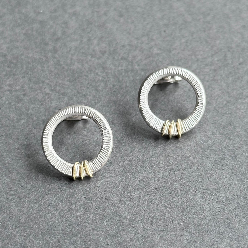 Landscape Circle Studs - Silver & Gold