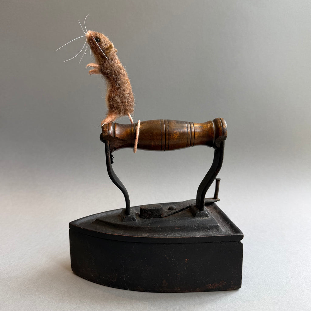 Needle Felted ‘Pickle’ Mouse on an Old Iron