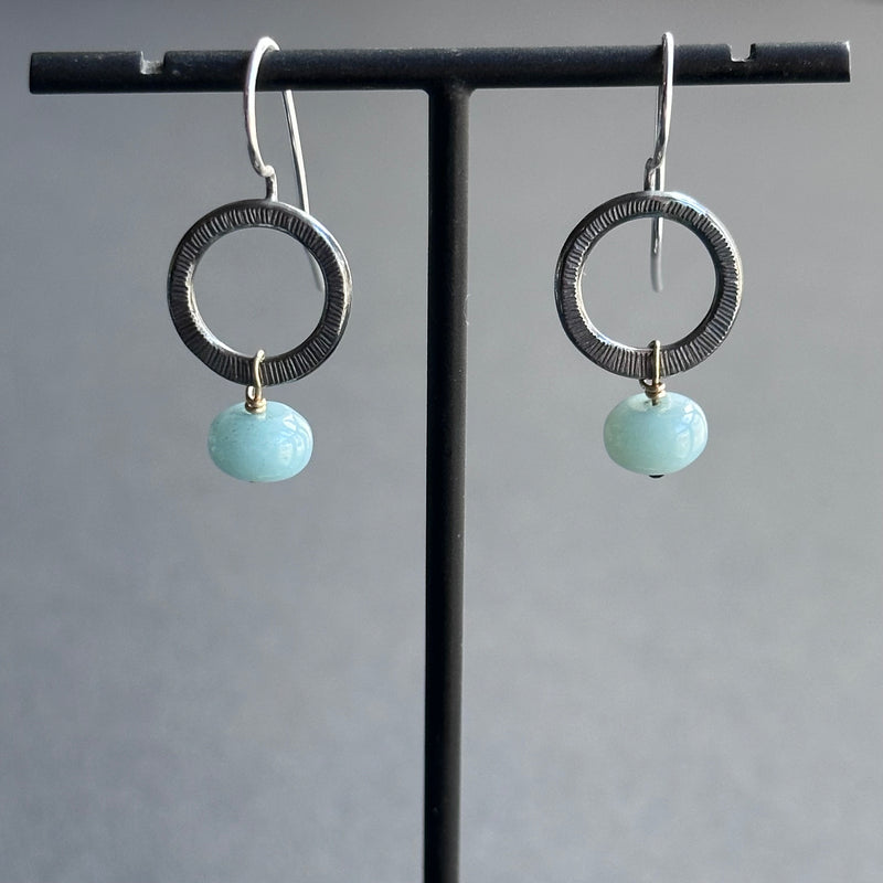 Landscape Drop Earrings - Oxidised Silver & Aquamarine