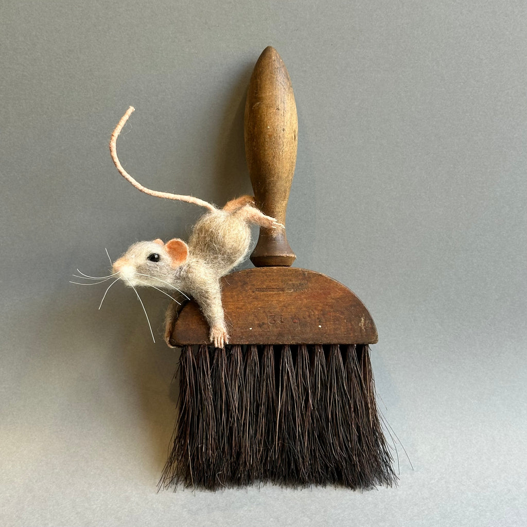 Needle Felted Mouse ‘Iris’ on a Vintage Paintbrush