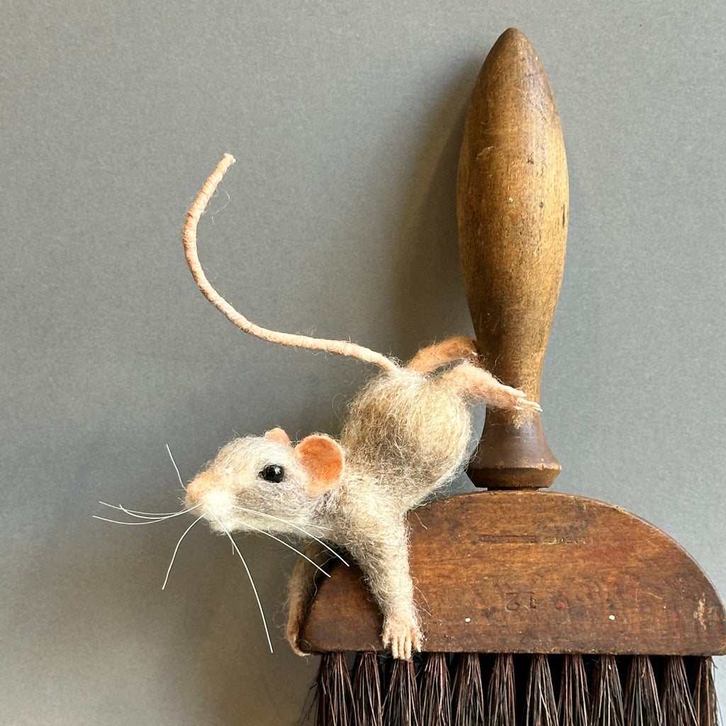 Needle Felted Mouse ‘Iris’ on a Vintage Paintbrush
