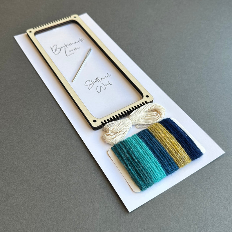 Bookmark Loom - Shetland Wool - Blue/Green/Mustard