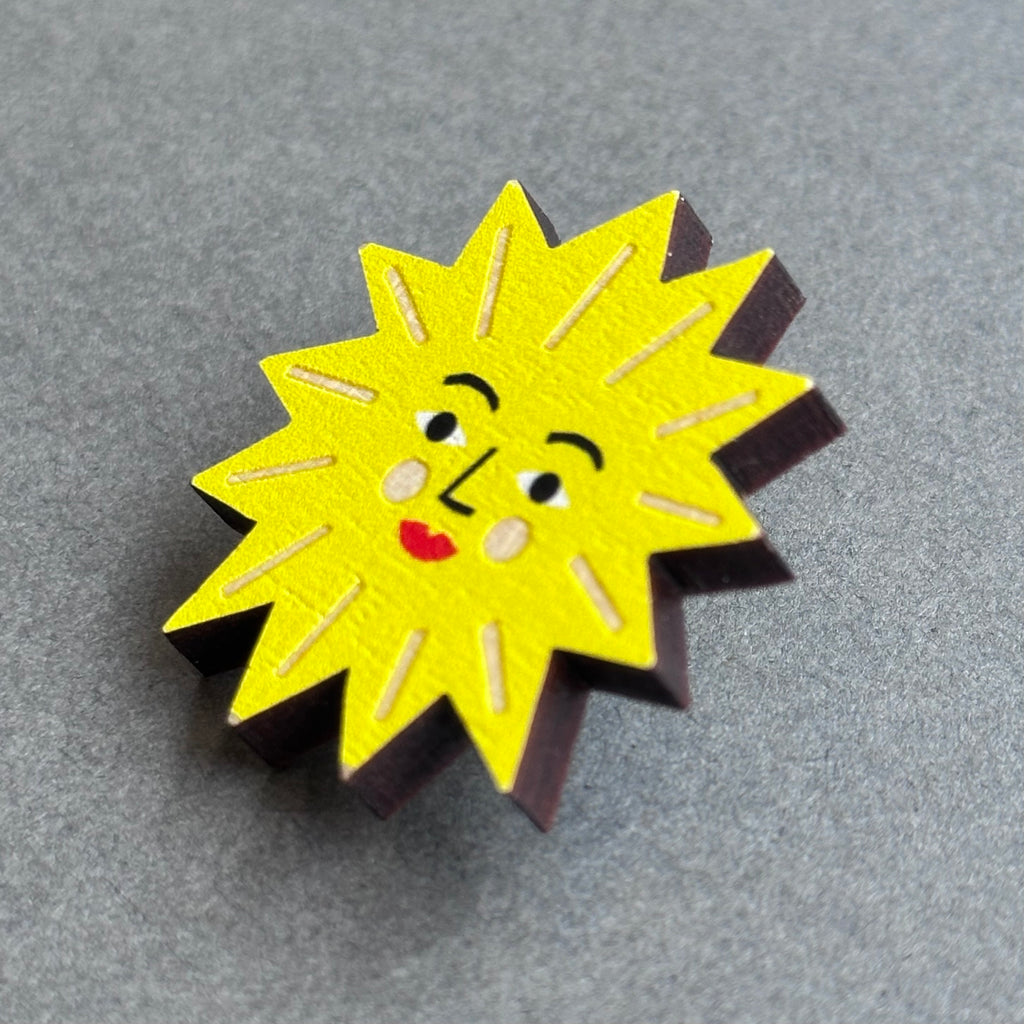 Wooden Pin Badge - Sun