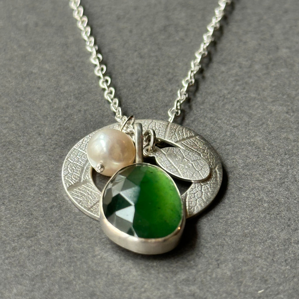 Leaf Charm Cluster Necklace with Serpentine