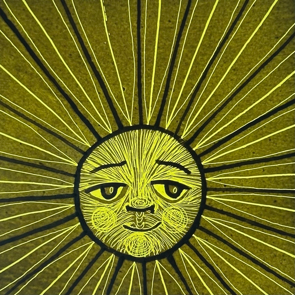 Stained Glass Small Square Panel ‘Sun, Moon Rays’ (Yellow) #E