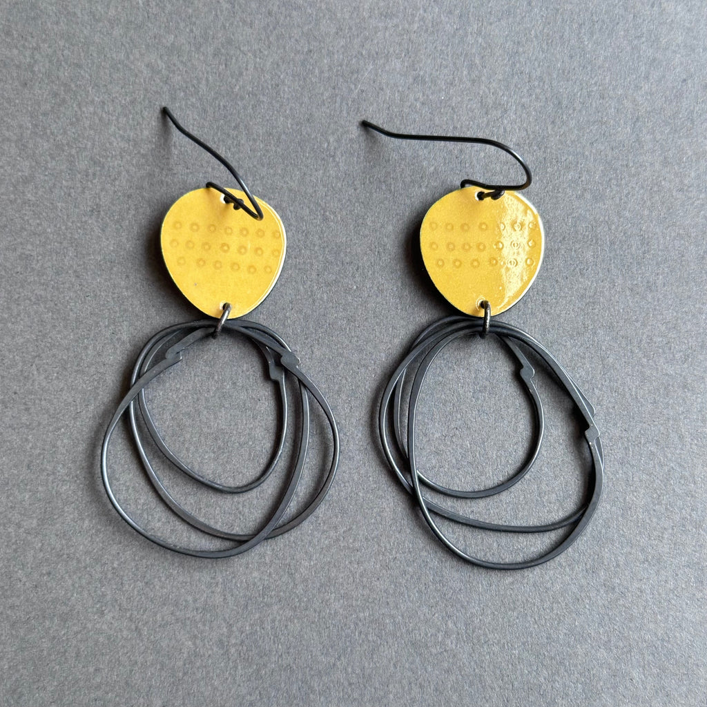 Earrings - Flotsam with Loops - Yellow Enamel