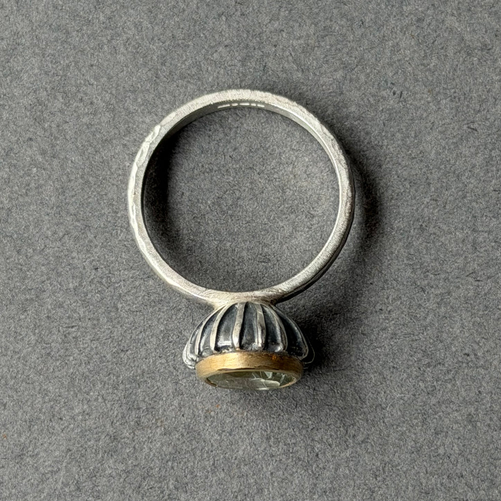 Ring - 8mm - Silver, Oxidised Silver, Gold & Green Amethyst