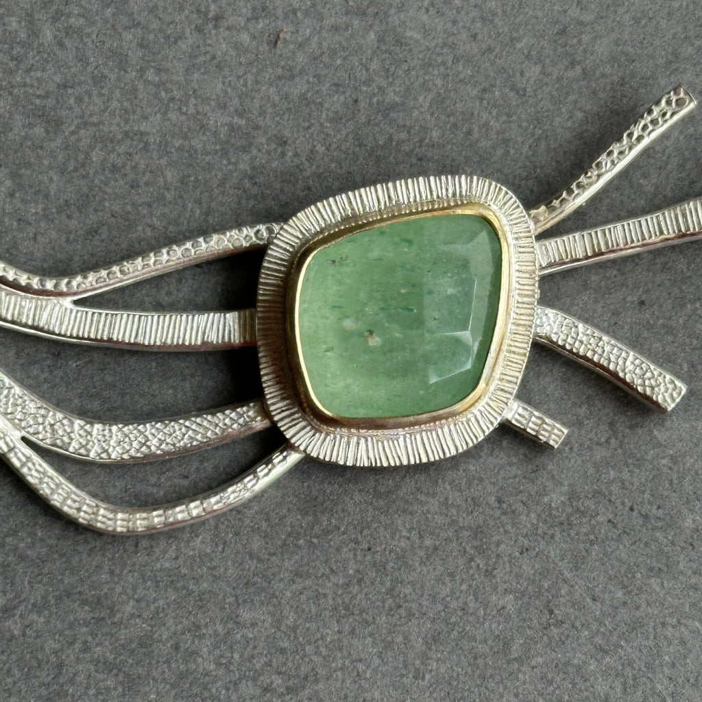 Landscape One-Off Statement Necklace - Silver, Gold & Green Strawberry Quartz