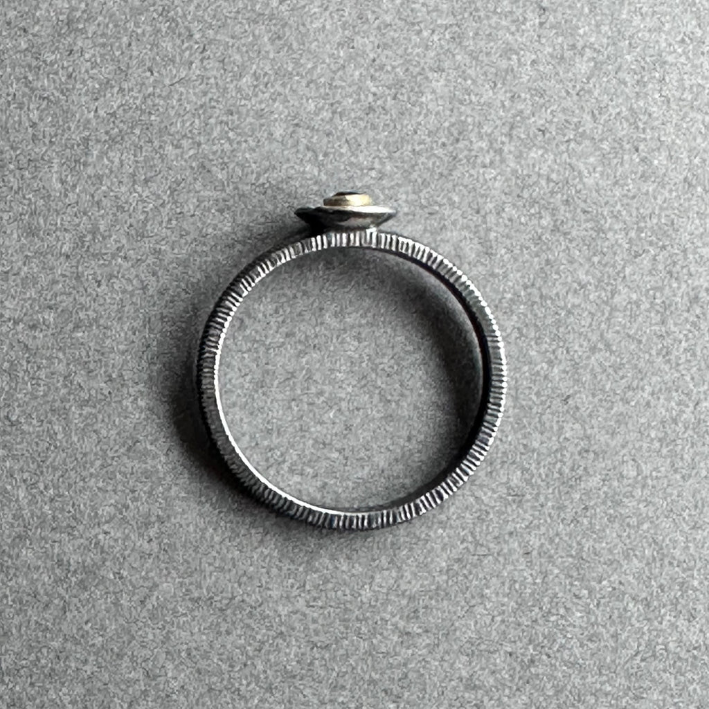 Ring - Oxidised Silver, Gold & Black Sapphire