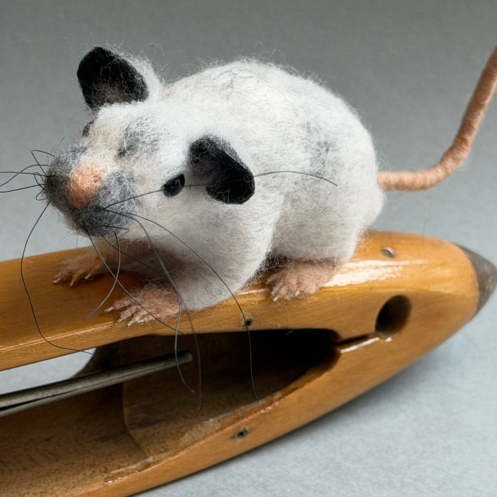 Needle Felted ‘Ratty’ on an Old Weaving Shuttle