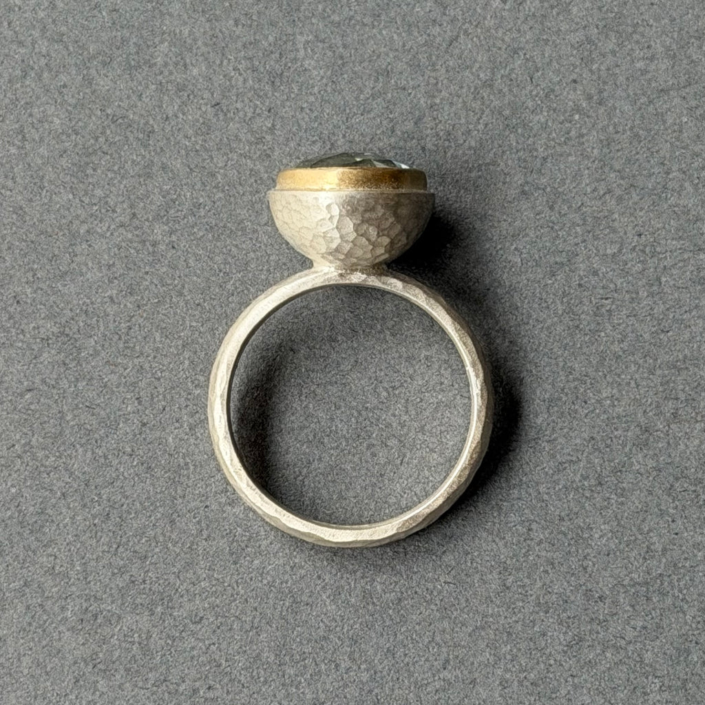 Ring - 10mm - Silver, Gold & Green Amethyst