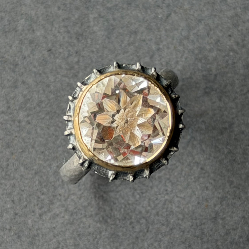 Ring - 12mm - Silver, Oxidised Silver, Gold & Quartz