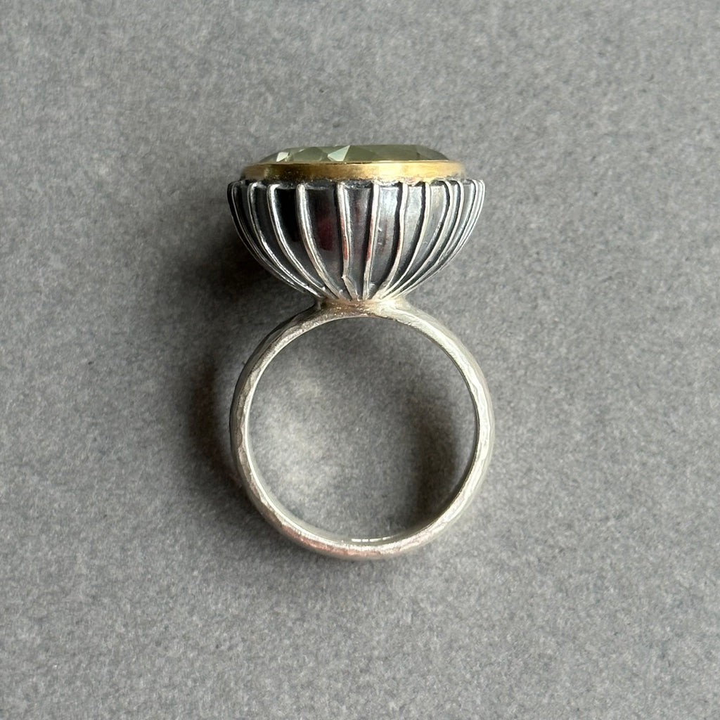 Ring - Silver, Gold & Green Amethyst