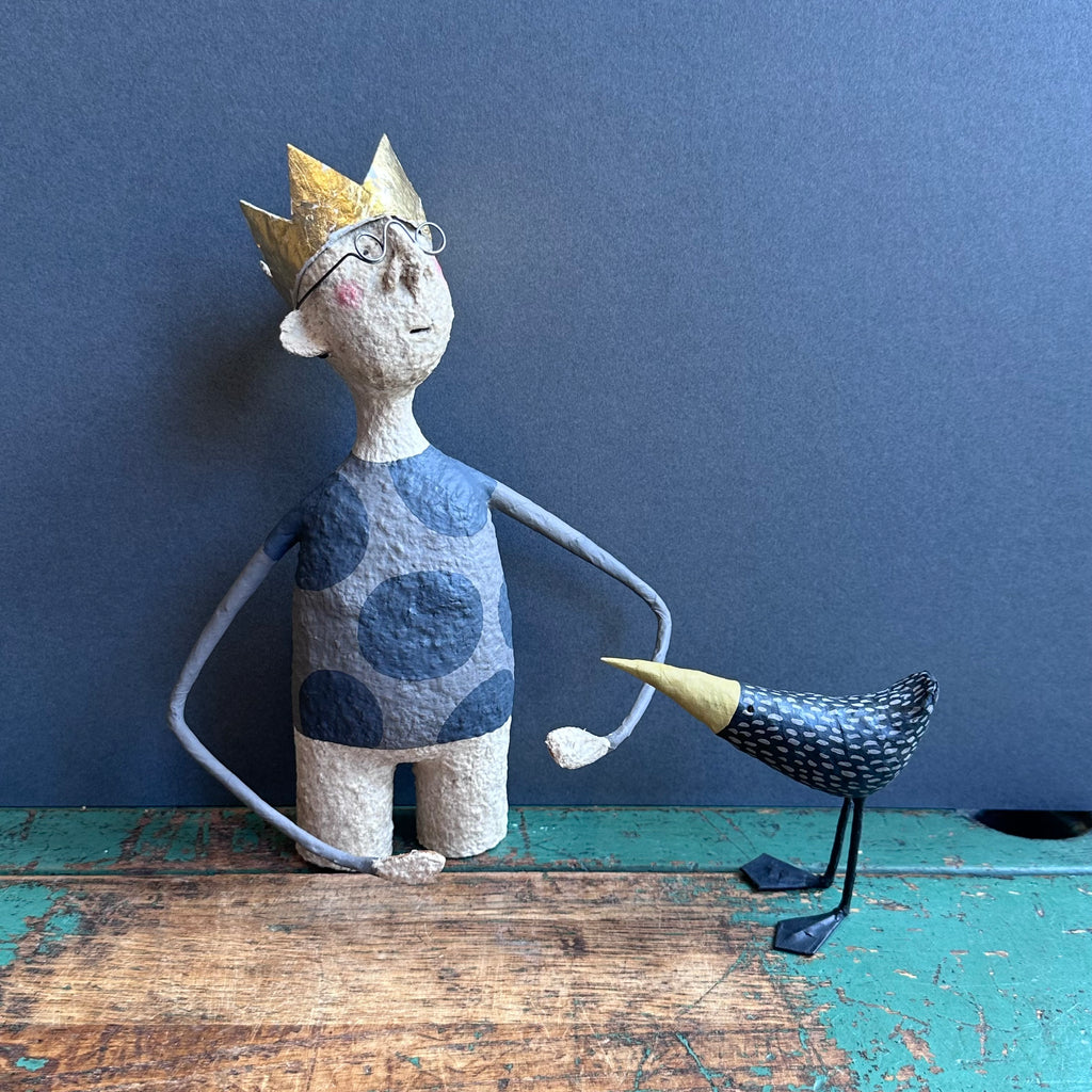 Paper Mache Sculpture - Harper the King with Hilda Bird