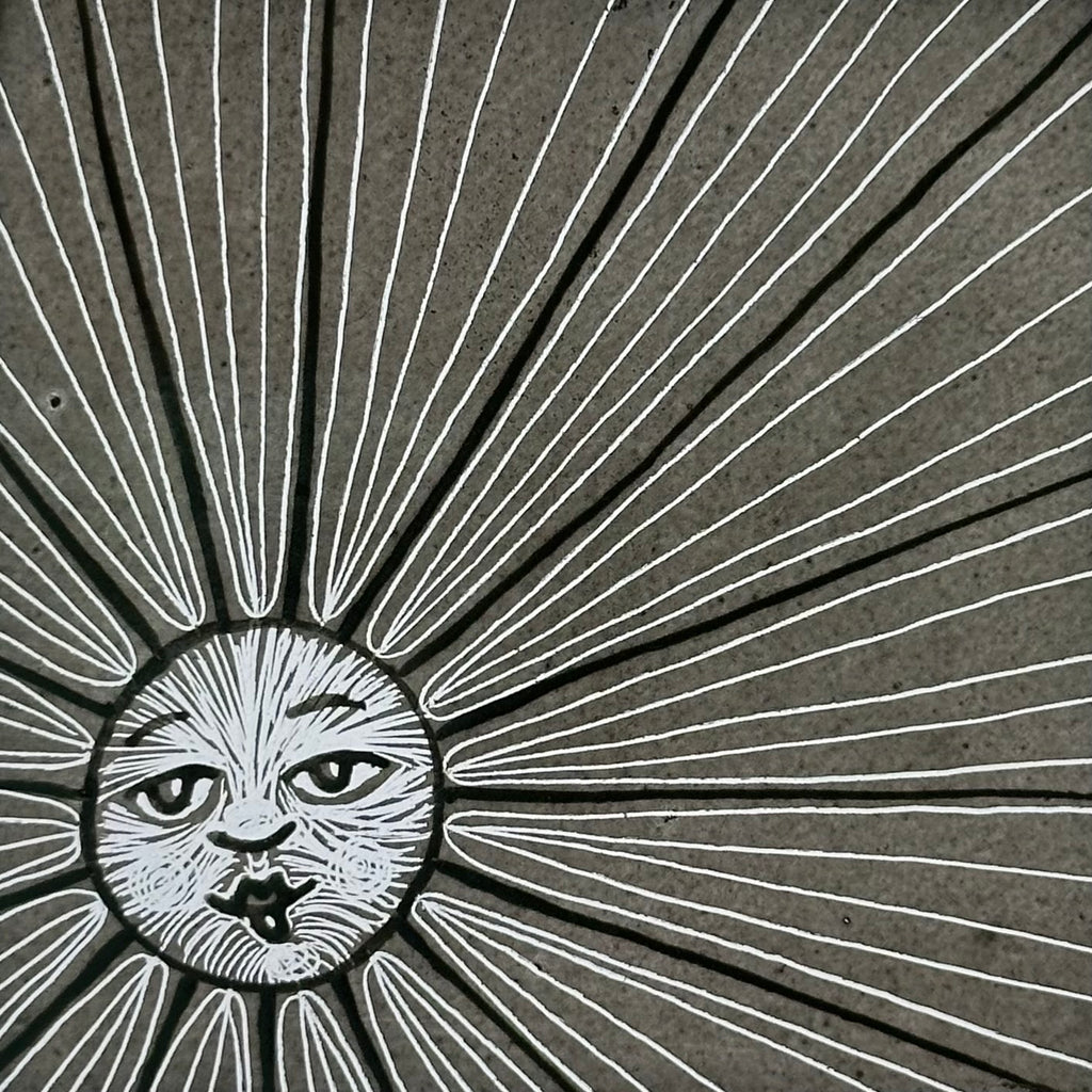 Stained Glass Small Square Panel ‘Sun, Moon Rays’ (Pale Purple) #K