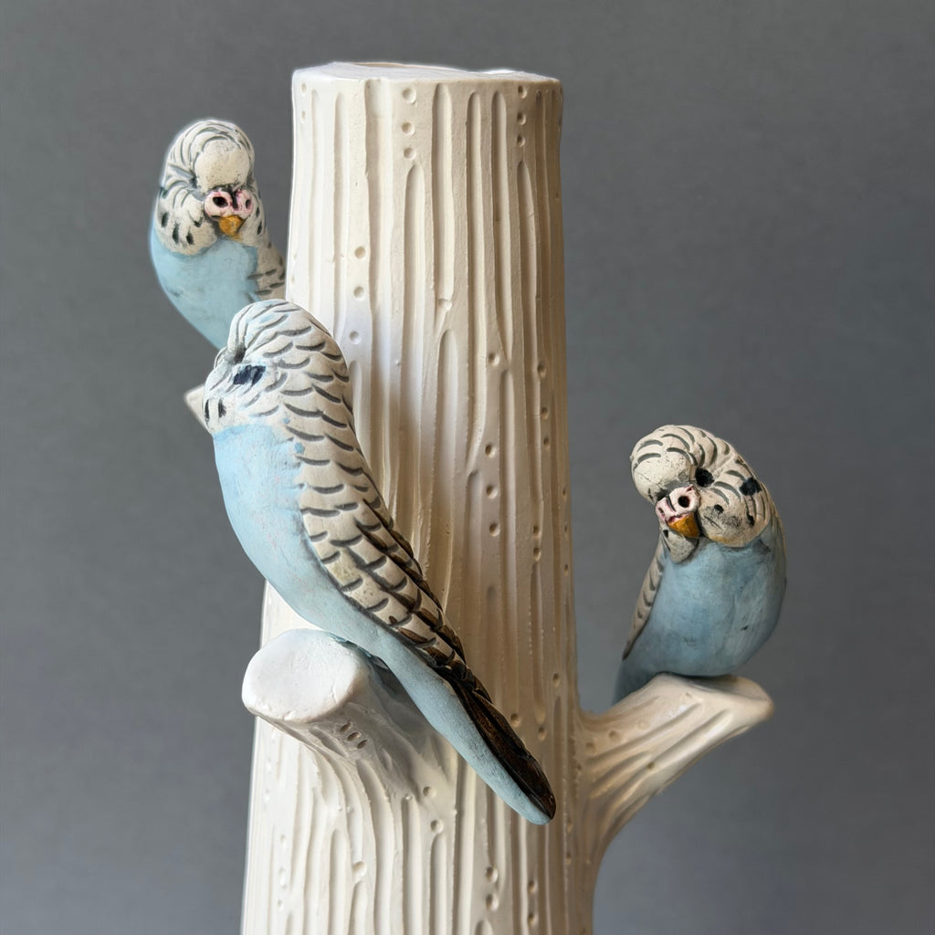 Ceramic Budgie - Triple on a Candlestick - Small