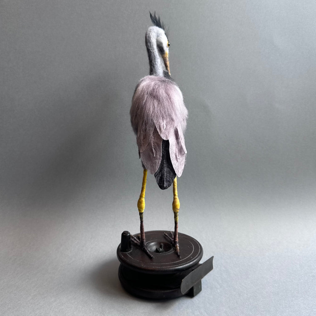 Needle Felted Heron ‘Jeremy’ on a Vintage Fishing Reel