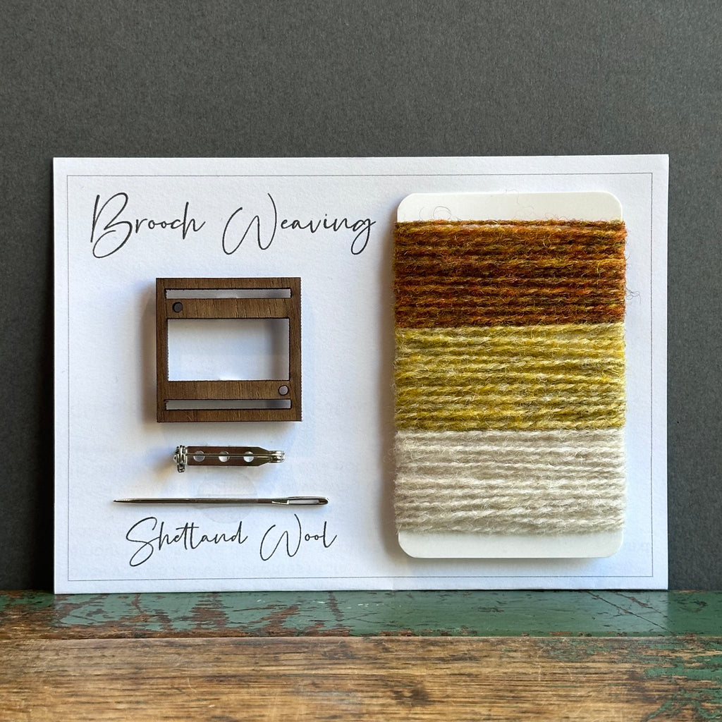 Brooch Weaving Kit - Square - Shetland Wool - Orange/Mustard