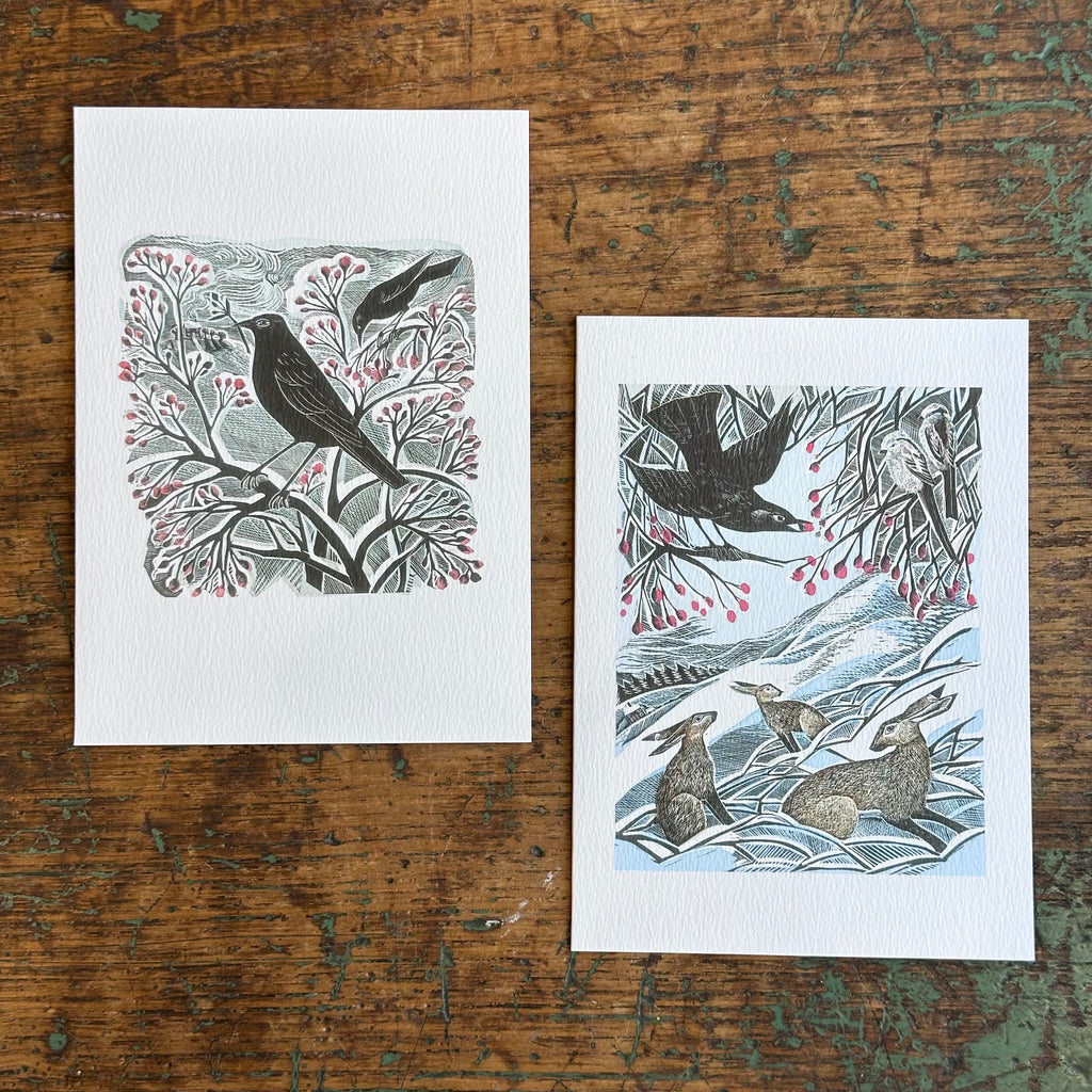 Notecards - Angela Harding - Hidden Hares/Blackbirds and Berries