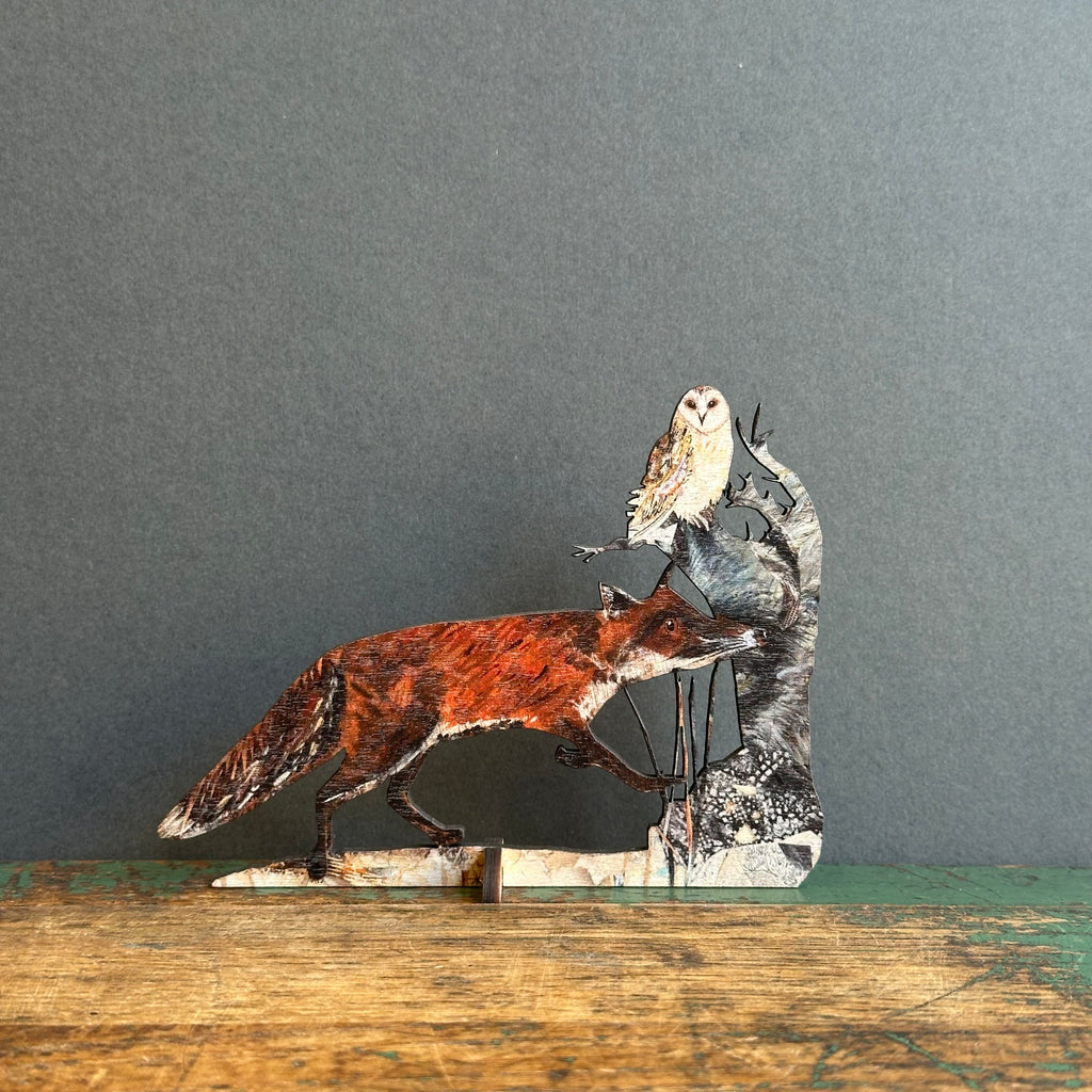 Wooden Keepsake with Greeting Card - Fox & Owl