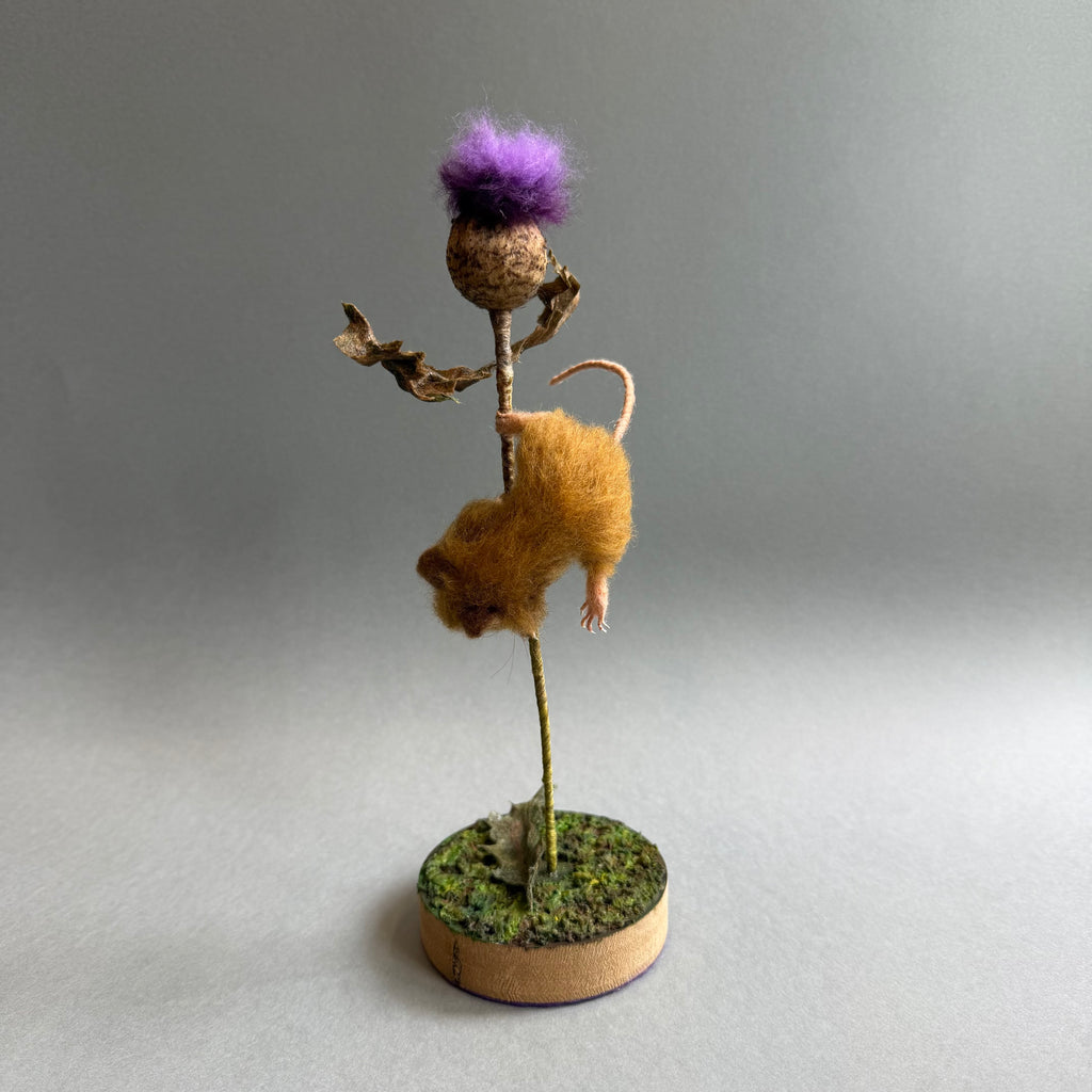 Needle Felted ‘Willoughby’ Mouse with a Thistle