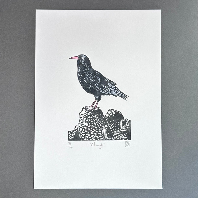 A4 - Chough - Linocut - Unframed