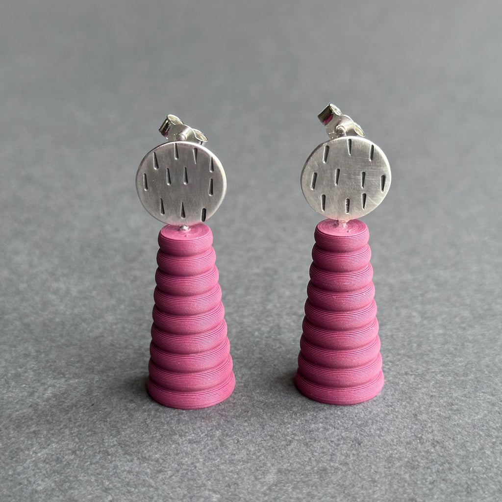 Form Earrings - Silver Textures Circle - Small - Plum