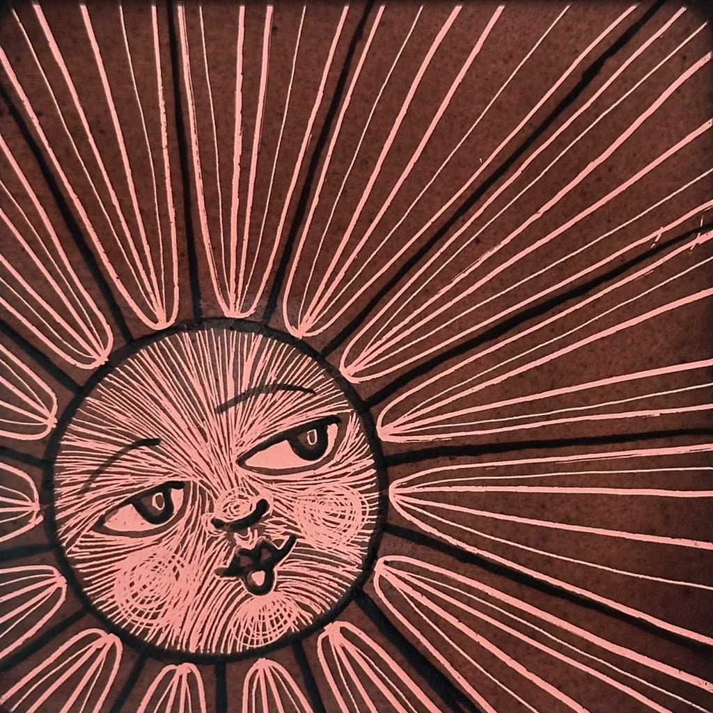 Stained Glass Small Square Panel ‘Sun, Moon Rays’ (Plum) #F