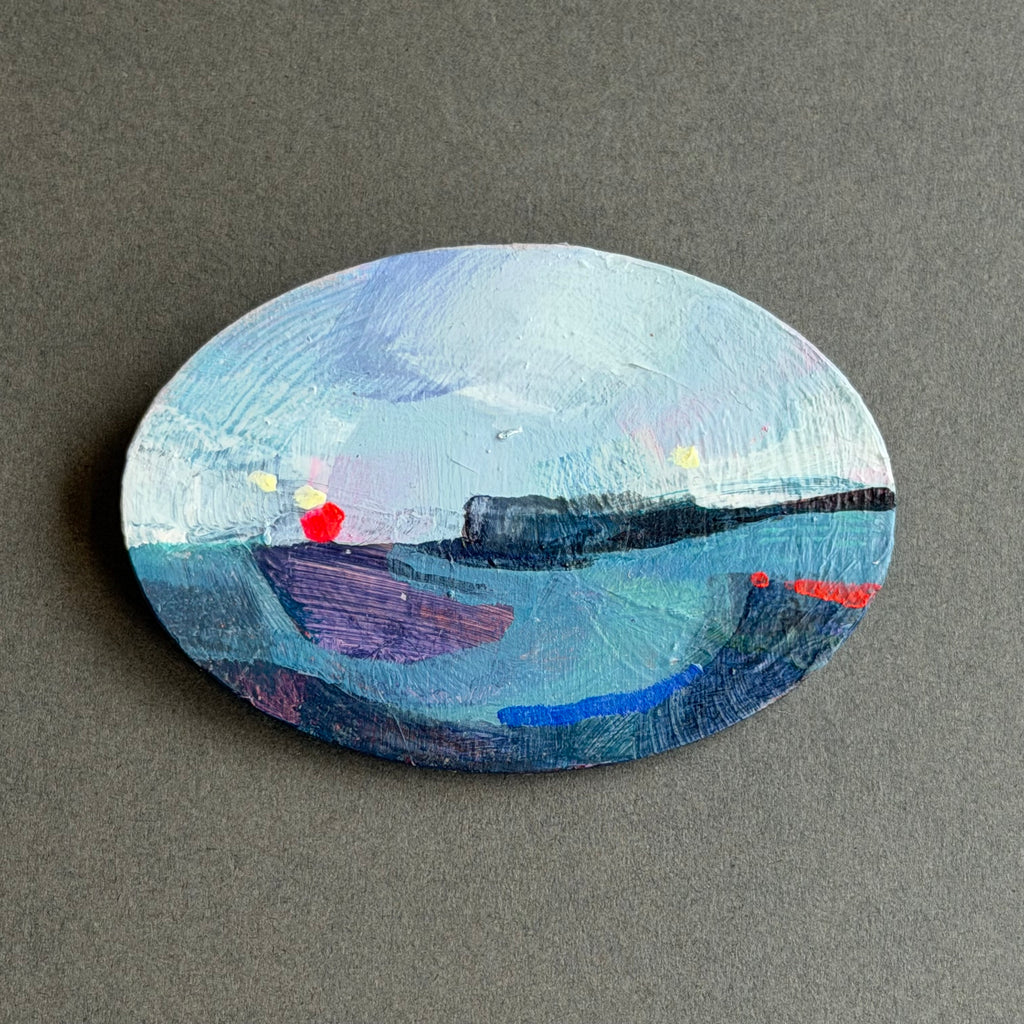 Hand-Painted Landscape Brooch - Oval