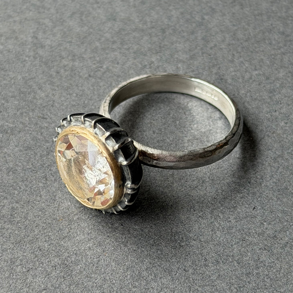 Ring - 12mm - Silver, Oxidised Silver, Gold & Quartz