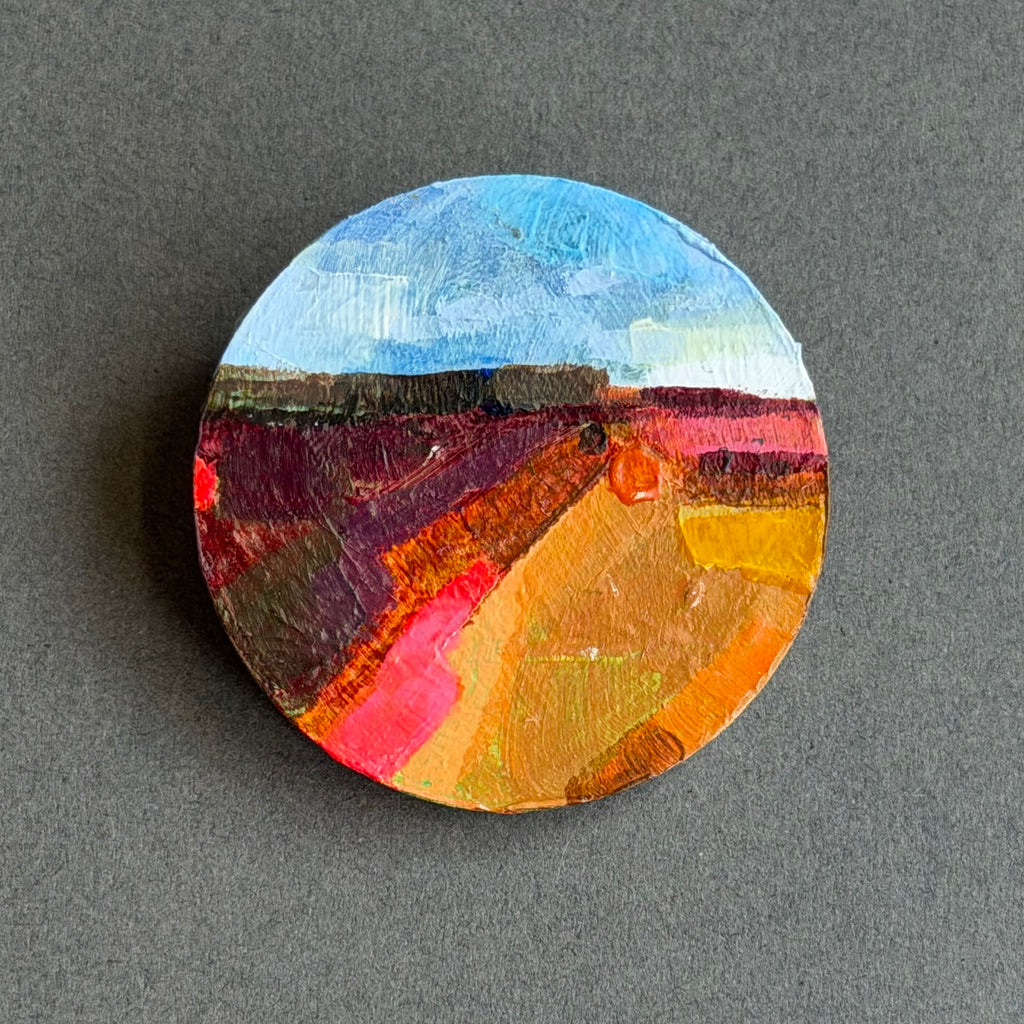 Hand-Painted Landscape Brooch - Round