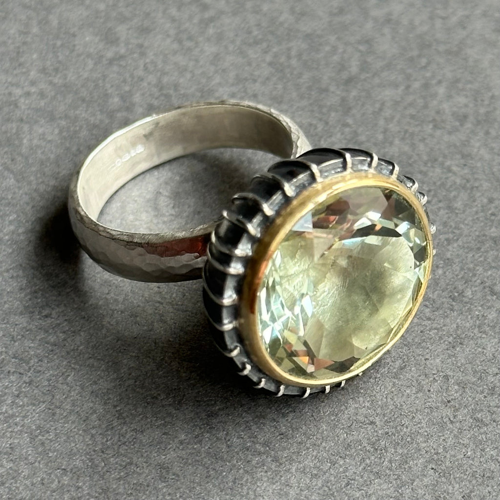 Ring - Silver, Gold & Green Amethyst