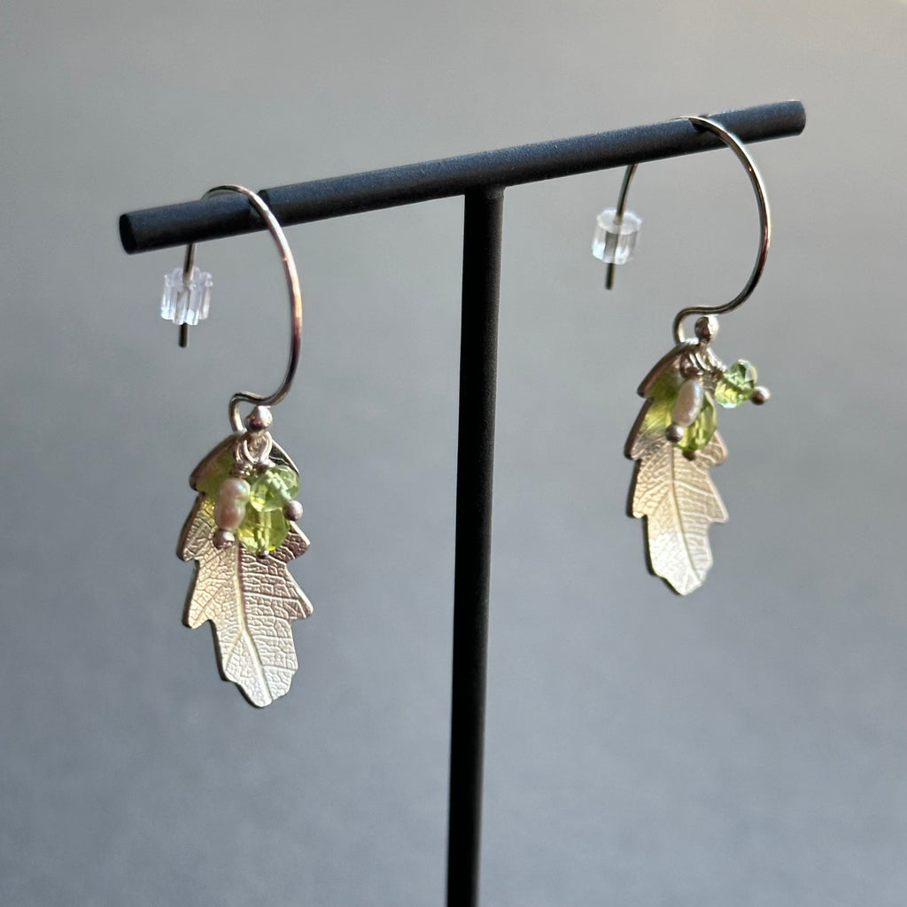 Leaf Earrings - Oak with Green Peridot