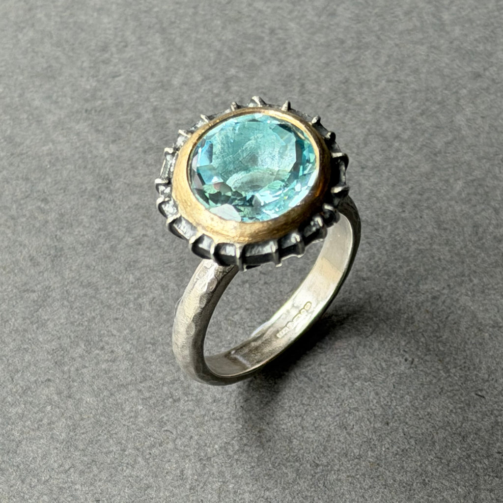 Ring - 12mm - Silver, Gold & Sky Blue Topaz