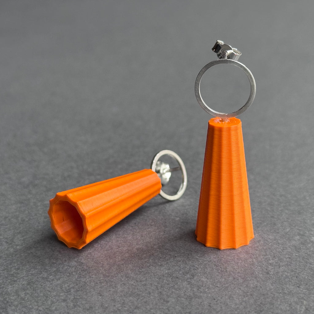 Form Earrings - Silver Circle - Large - Tangerine