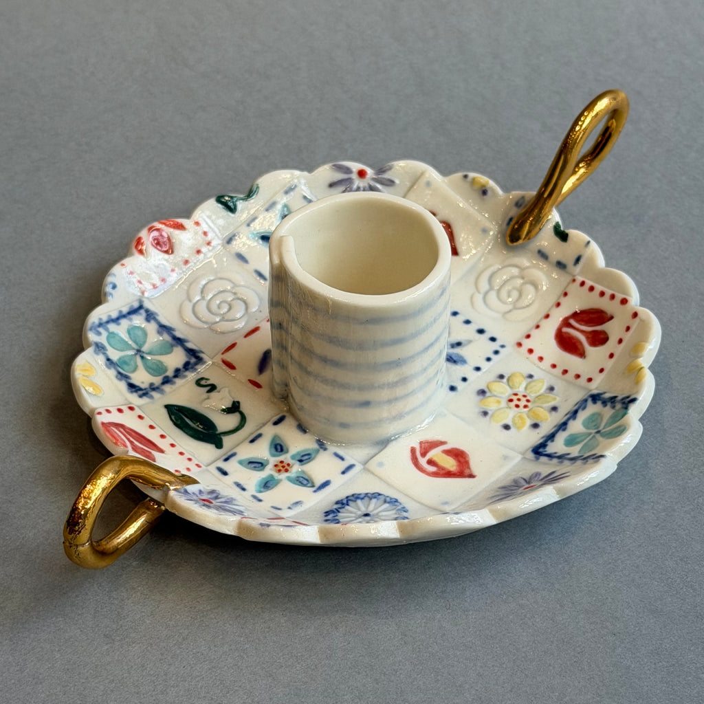 Porcelain Candle Holder with Handles