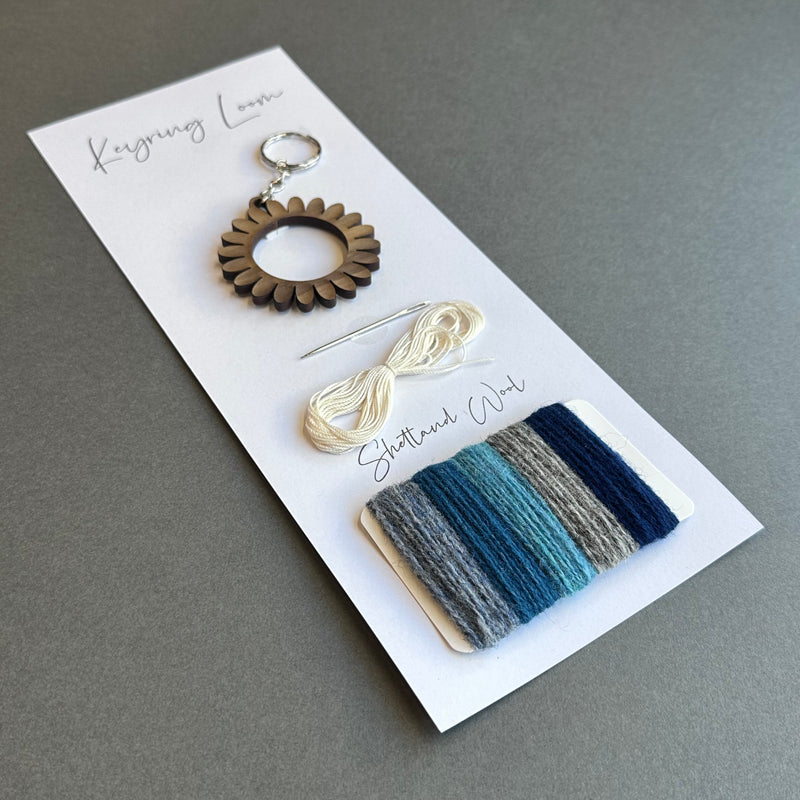 Keyring Kit - Flower - Shetland Wool - Blue/Grey