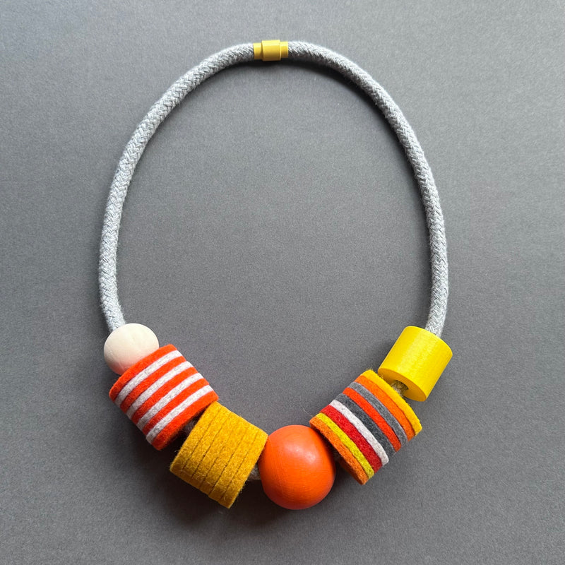 Industrial Felt, Wood & Rope Necklace 'Oranges'