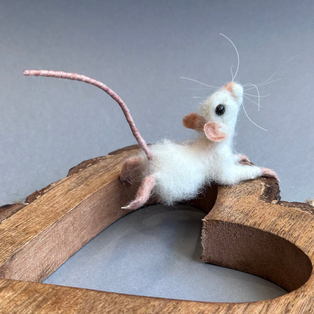 Needle Felted Mouse ‘Luna’ on a Hanging Wooden Heart