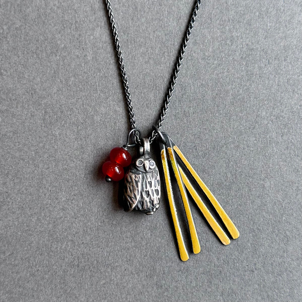 Charm Pendant - Owl - Mustard Enamel